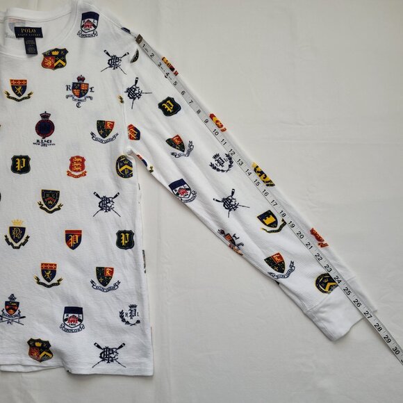 Polo Ralph Lauren Waffle Knit Thermal Shirt All Over Herald Crest Mens Large - Picture 9 of 10